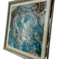 Large Blue White Abstract Marble Effect Wall Art Silver Frame 89cm (Pre-Loved)