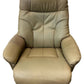 Beige High Back Swivel Recliner Armchair with Wooden Base (Pre-Loved)