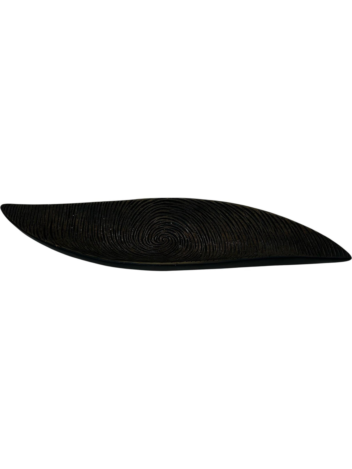 Long Wooden Decorative Bowl Tray Spiral Carved Leaf Shape Black (Pre-Loved)