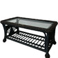 PE Rattan Garden Coffee Table Glass Top Lower Shelf Patio (Pre-Loved)