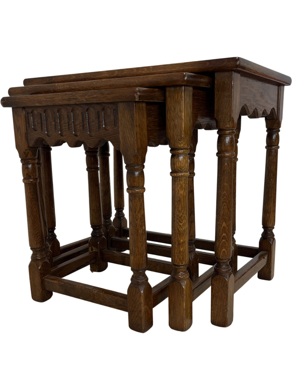 Vintage Nesting Table Set Solid Wood Brown Turned Legs (Pre-Loved)