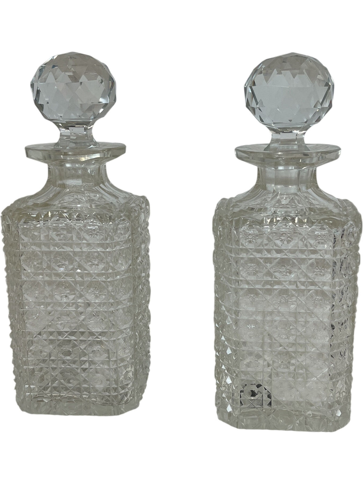 Antique Glass Decanter Set With Wooden Holder Crystal Stoppers (Pre-Loved)