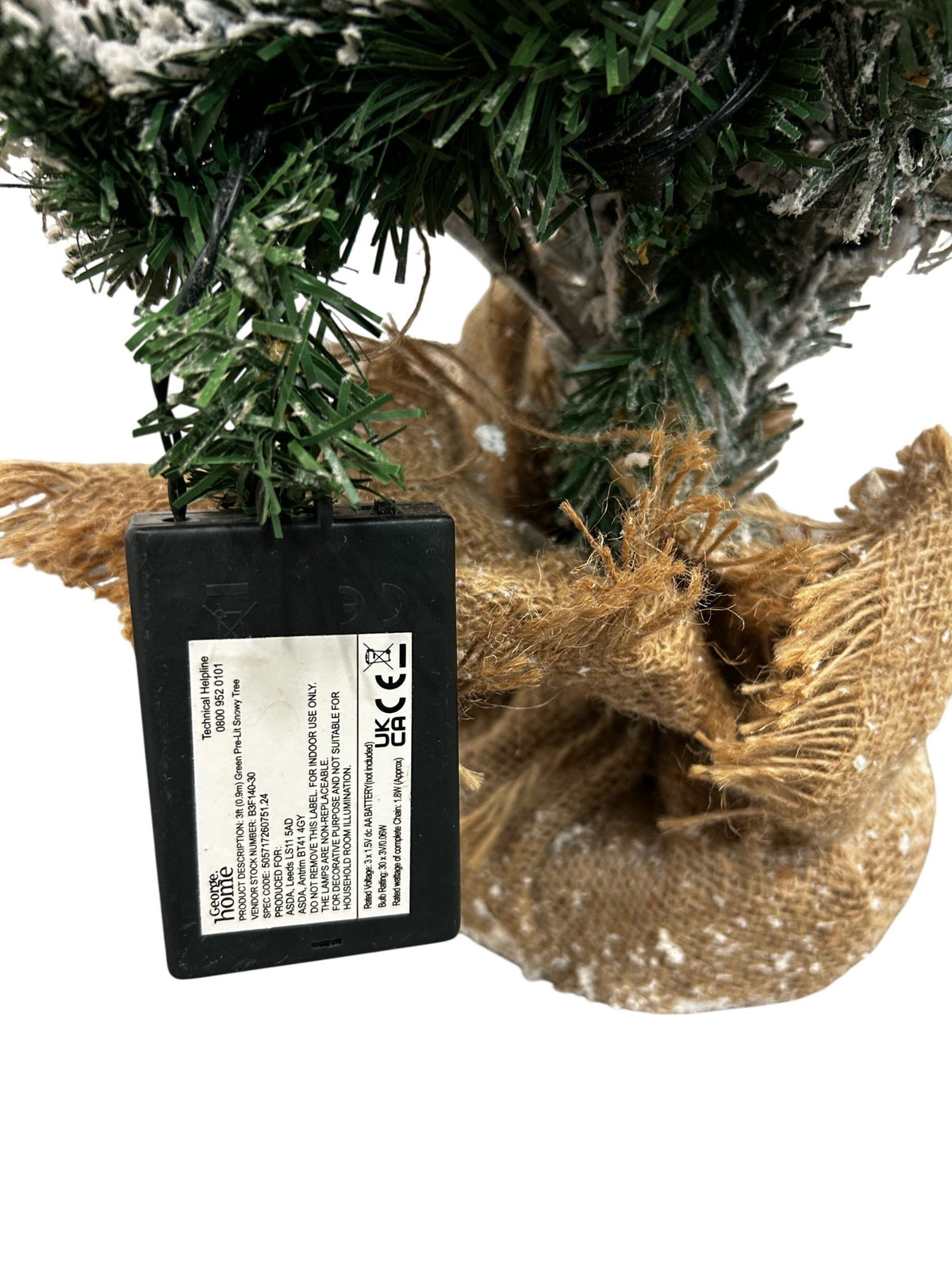 3ft Pre-Lit Snowy Flocked Christmas Tree with Hessian Base (Pre-Loved)