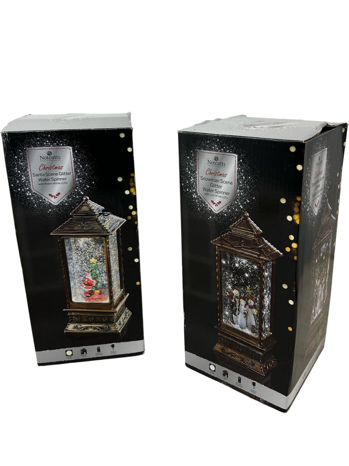 Notcutts Santa & Snowman Glitter Water Spinner LED Lanterns Set of 2 (Pre-Loved)