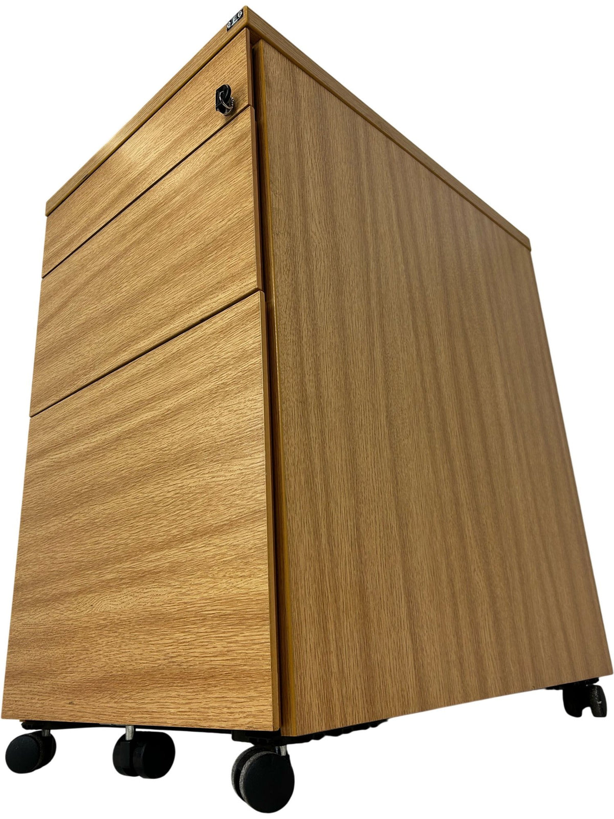 EFG 3 Drawer Mobile Pedestal Filing Cabinet Lockable Oak Effect (Pre-Loved)