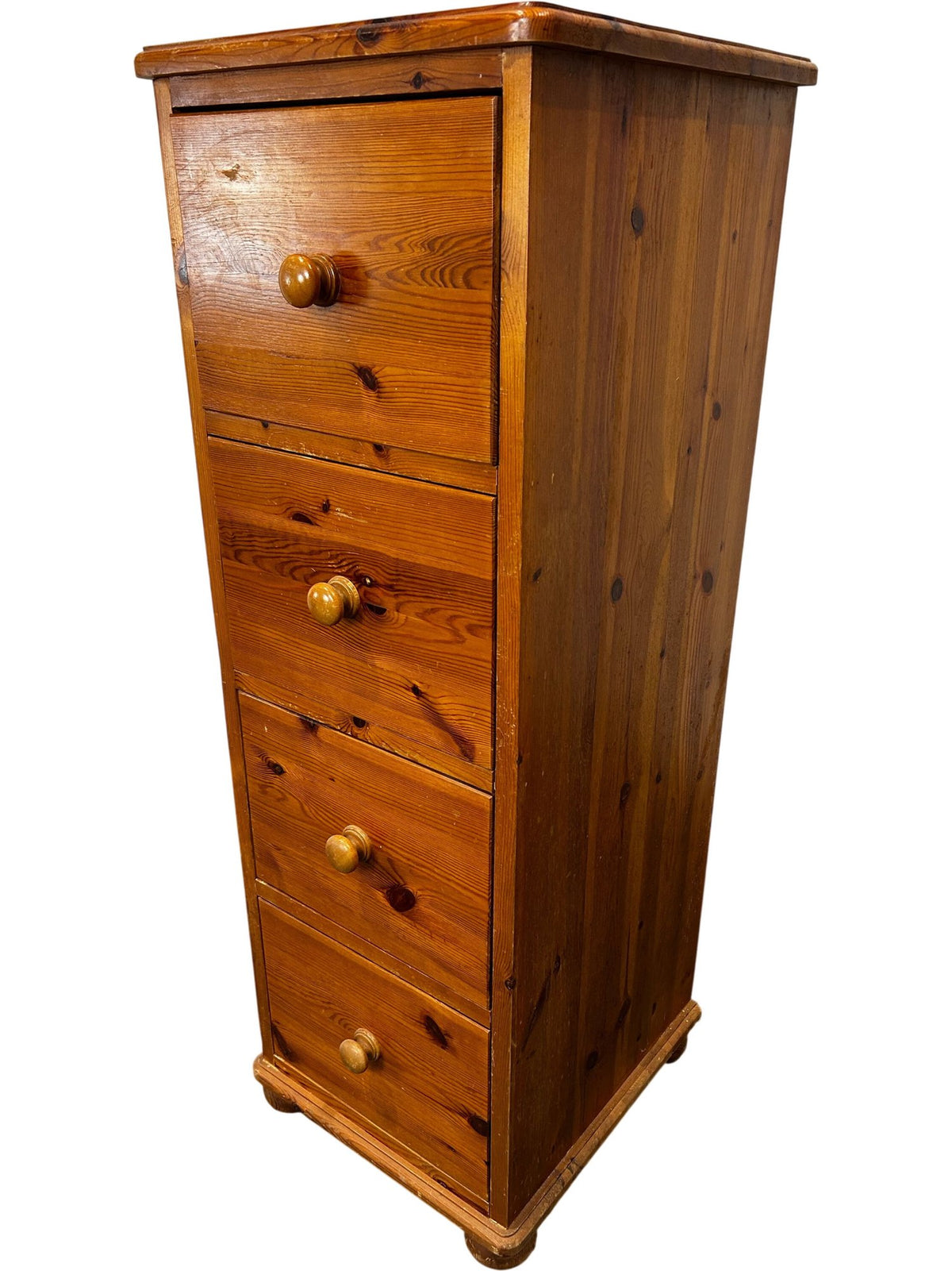 Solid Wood Pine Tallboy Chest of Drawers 4 Drawer Narrow Storage (Pre-Loved)