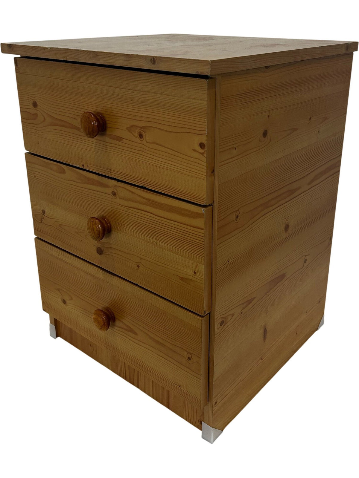 Pine 3 Drawer Bedside Table Cabinet Natural Wood Bedroom Storage (Pre-Loved)