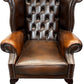 Vintage Wingback Armchair Button Tufted Brown Studded Trim (Pre-Loved)
