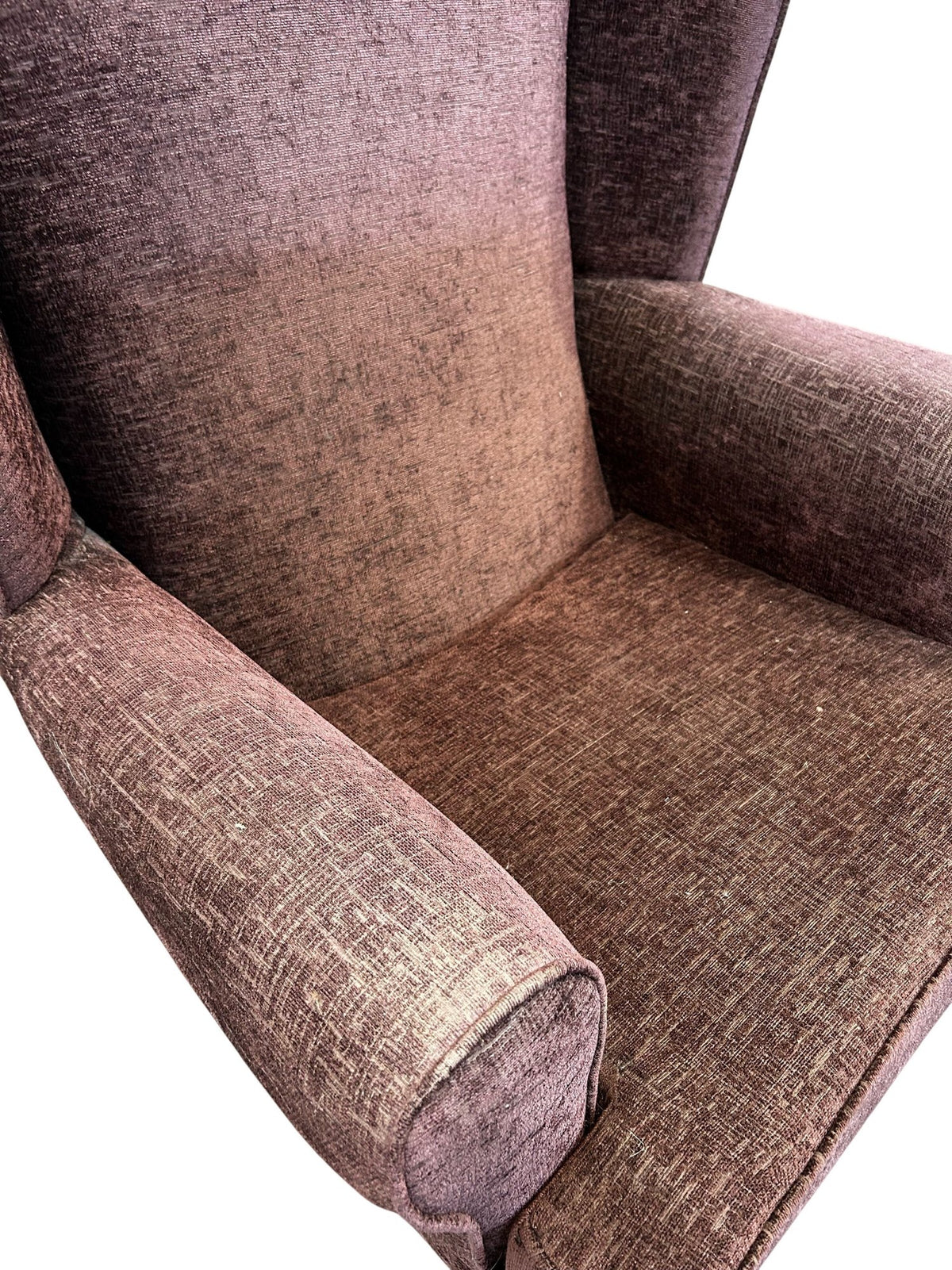 Vintage Style Brown Wingback Armchair High Back Wooden Legs (Pre-Loved)