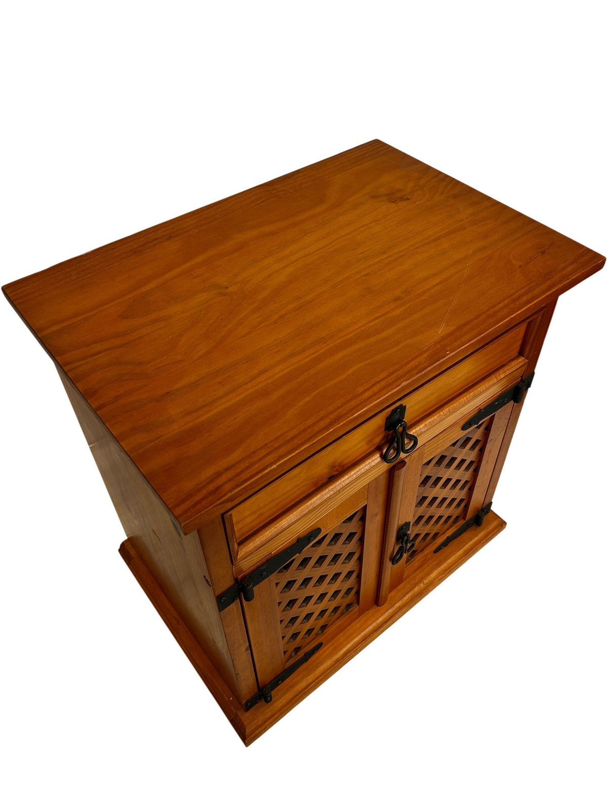 Rustic Wooden Storage Cabinet Sideboard Lattice Doors & Drawer (Pre-Loved)