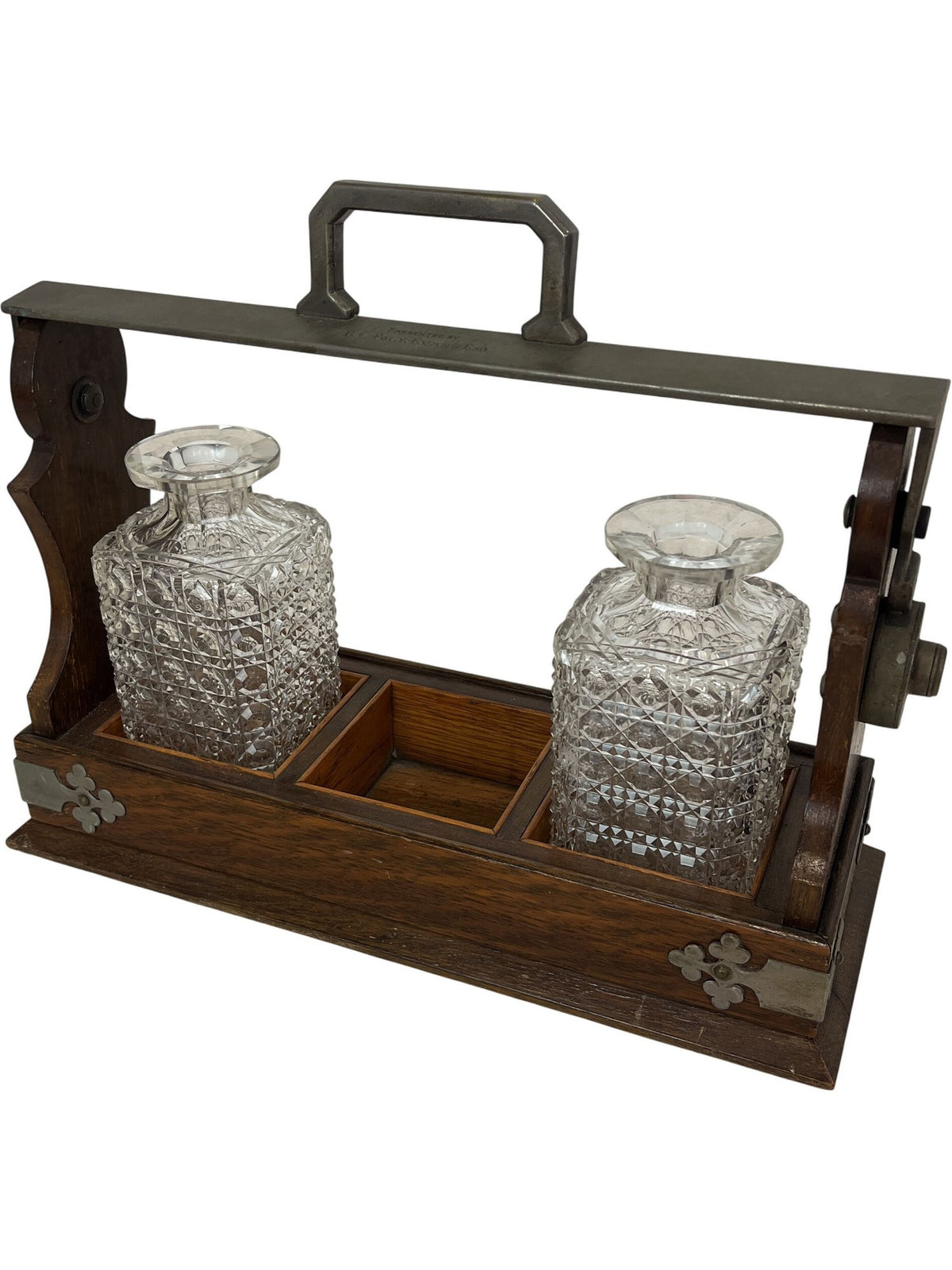 Antique Glass Decanter Set With Wooden Holder Crystal Stoppers (Pre-Loved)