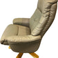 Beige High Back Swivel Recliner Armchair with Wooden Base (Pre-Loved)