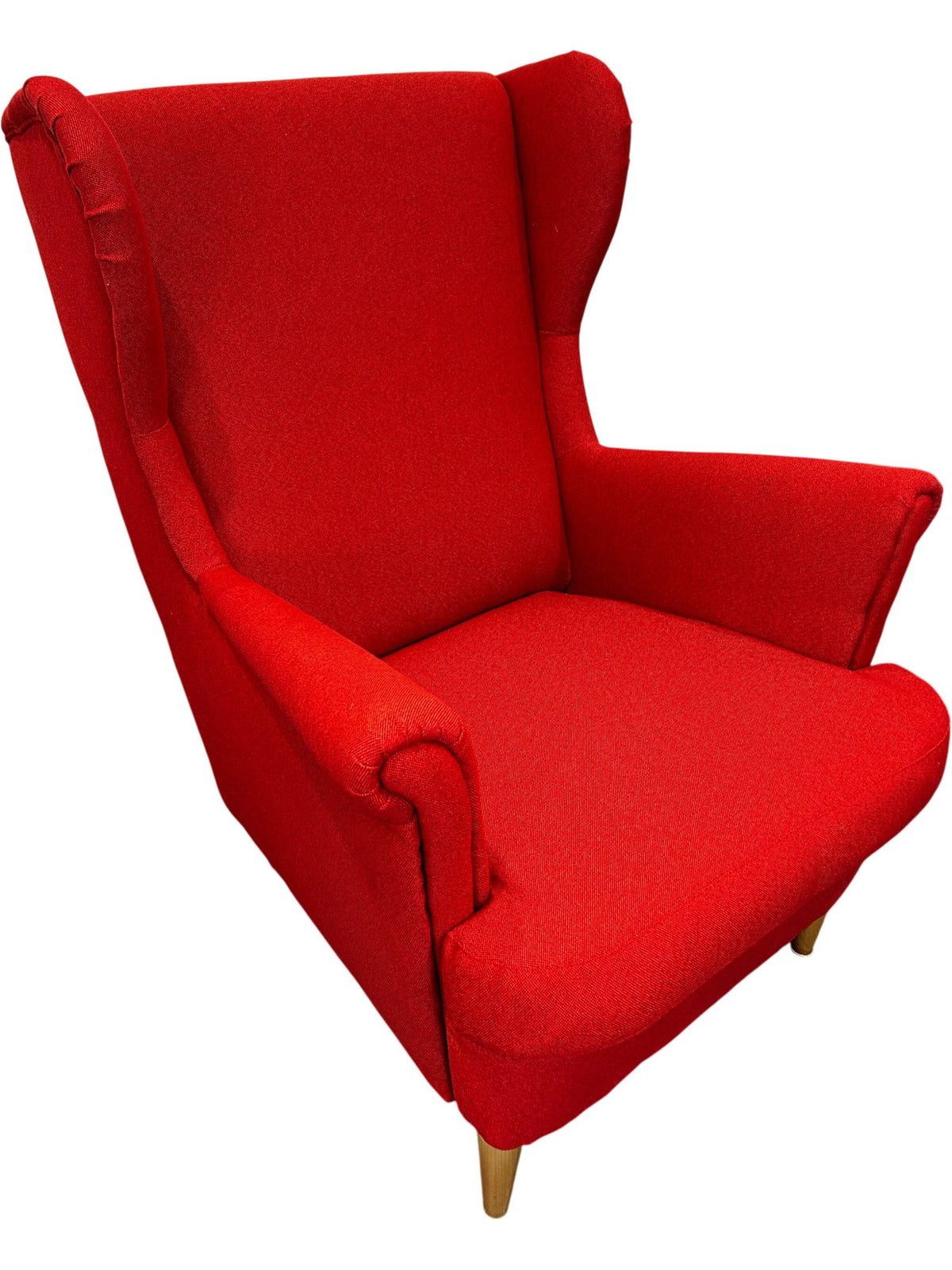 Reupholstered Red Wingback Armchair Fabric Wooden Legs Accent Chair (Pre-Loved)