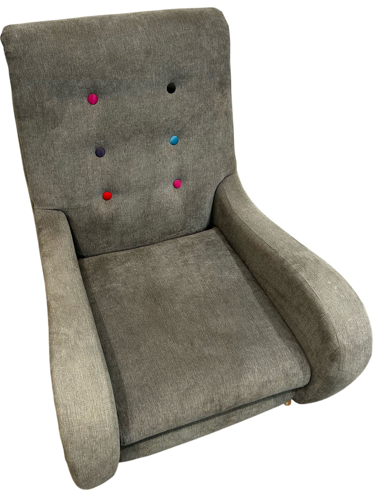Grey Upholstered Accent Armchair Multicoloured Buttons Wooden Legs (Pre-Loved)