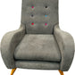 Grey Upholstered Accent Armchair Multicoloured Buttons Wooden Legs (Pre-Loved)