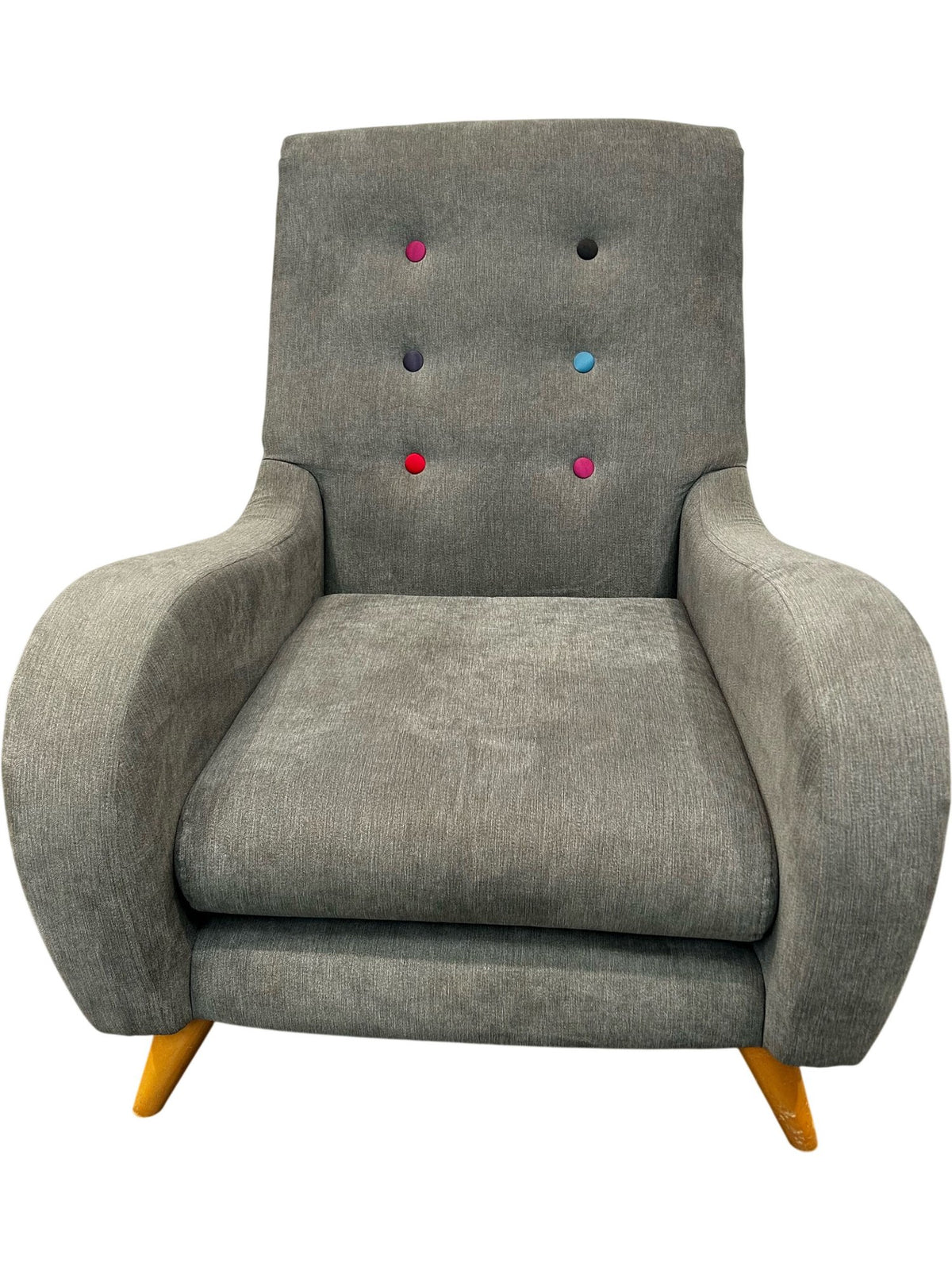 Grey Upholstered Accent Armchair Multicoloured Buttons Wooden Legs (Pre-Loved)