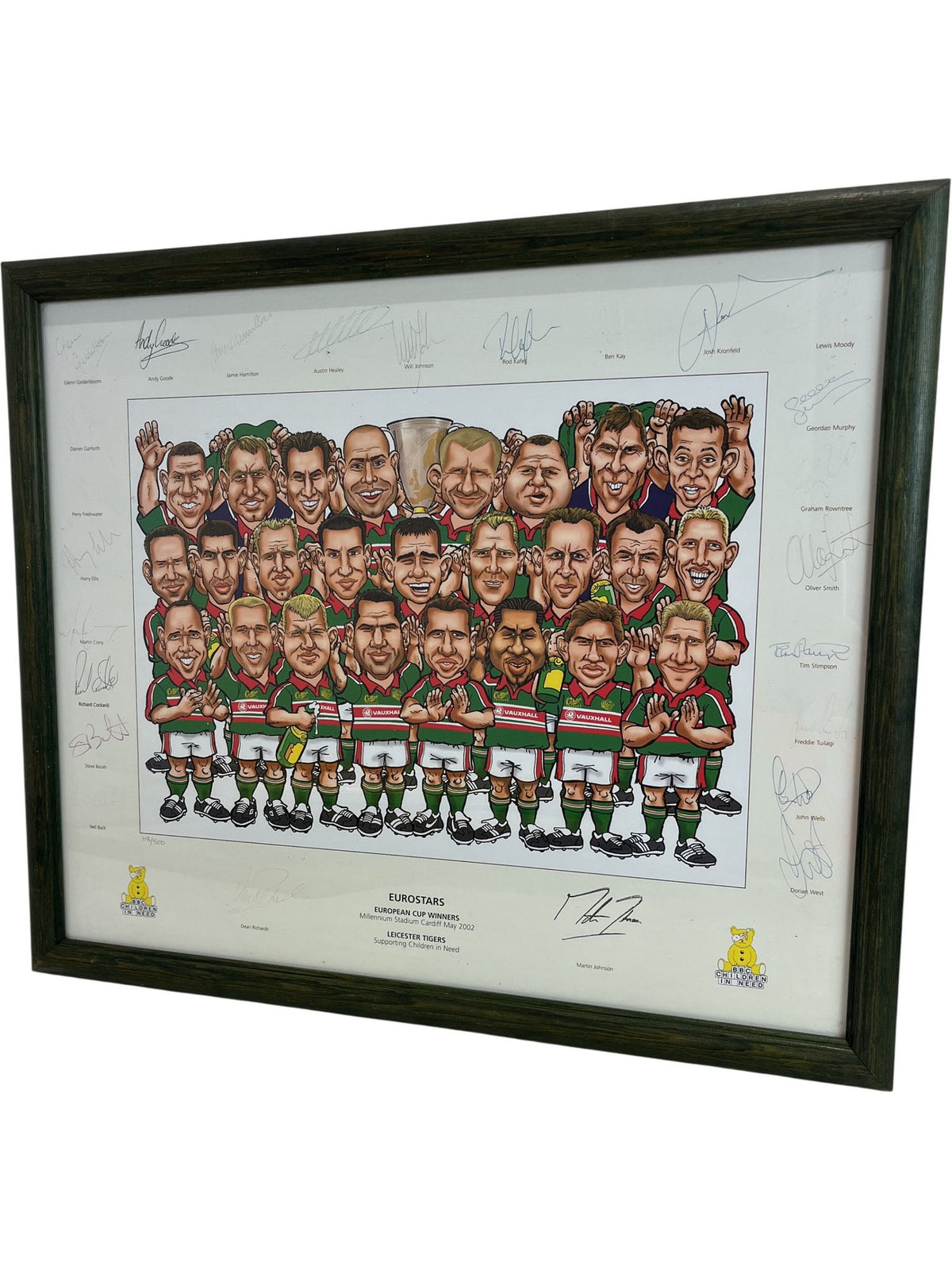 Eurostars Leicester Tigers 2002 Framed Artwork Caricature Rugby (Pre-Loved)