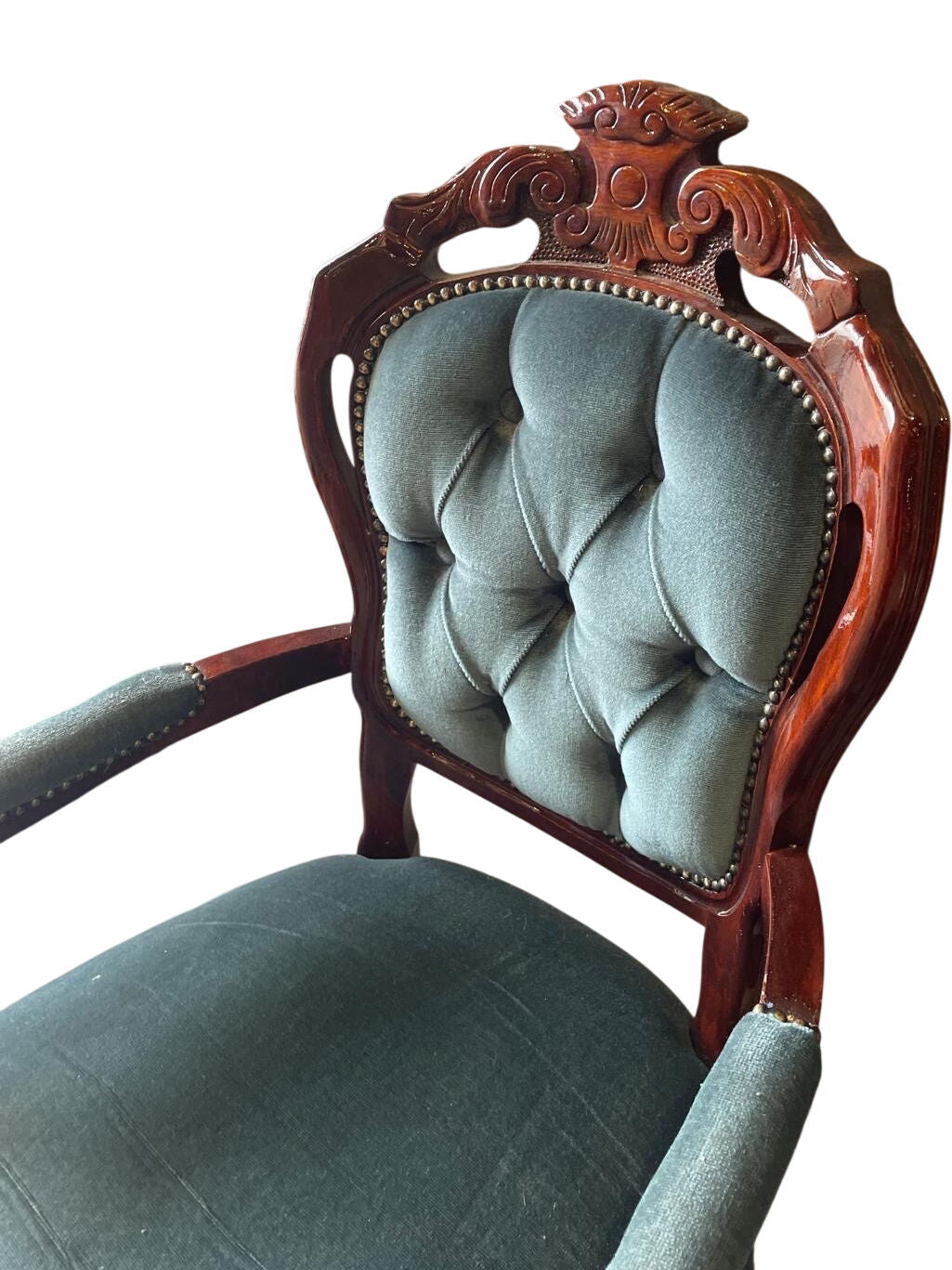 Set of 4 Vintage Dining Room Chairs Blue Upholstered (Pre-Loved)
