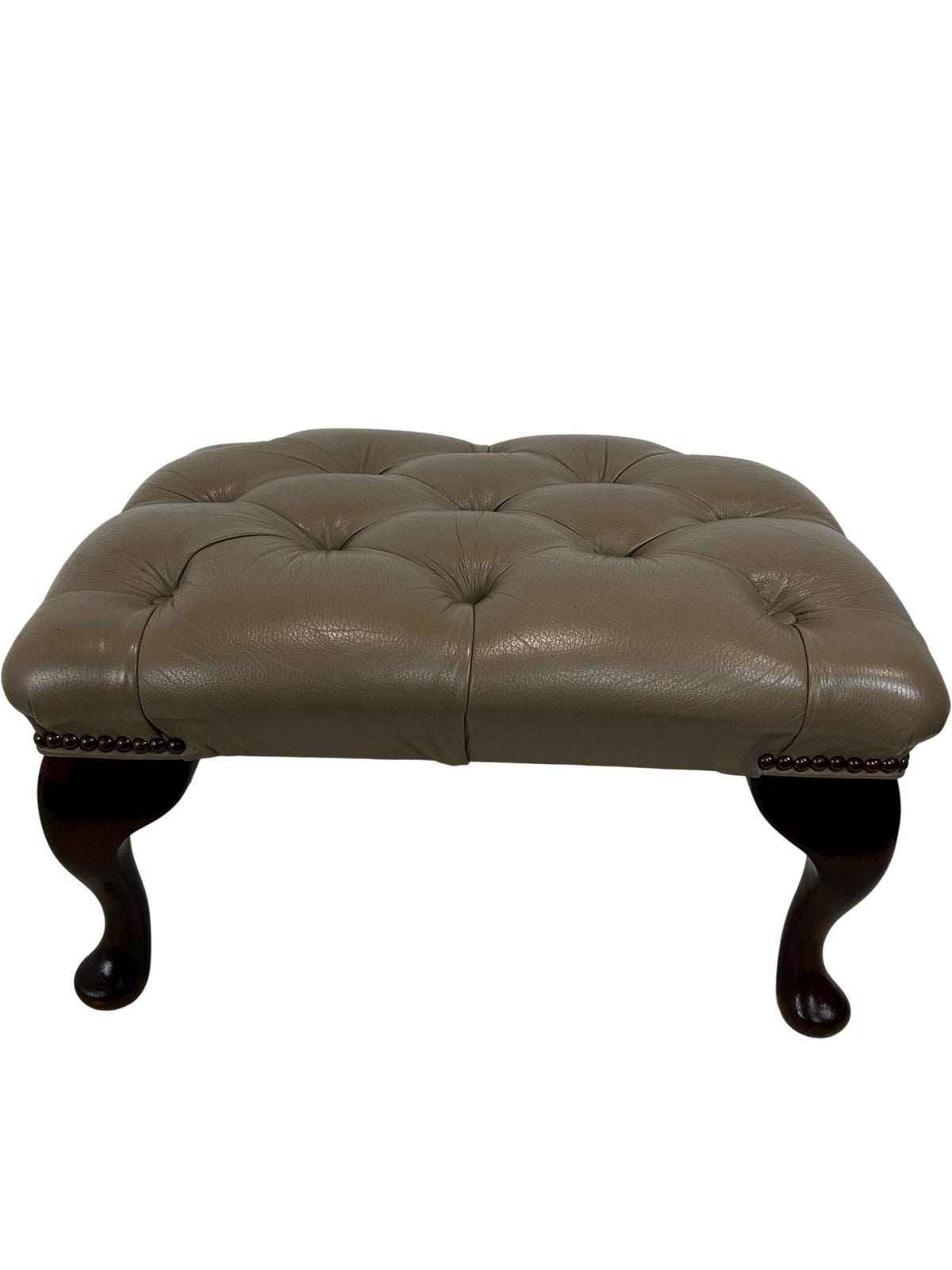 Vintage Tufted Footstool Ottoman Queen Anne Cabriole Legs Brown (Pre-Loved)