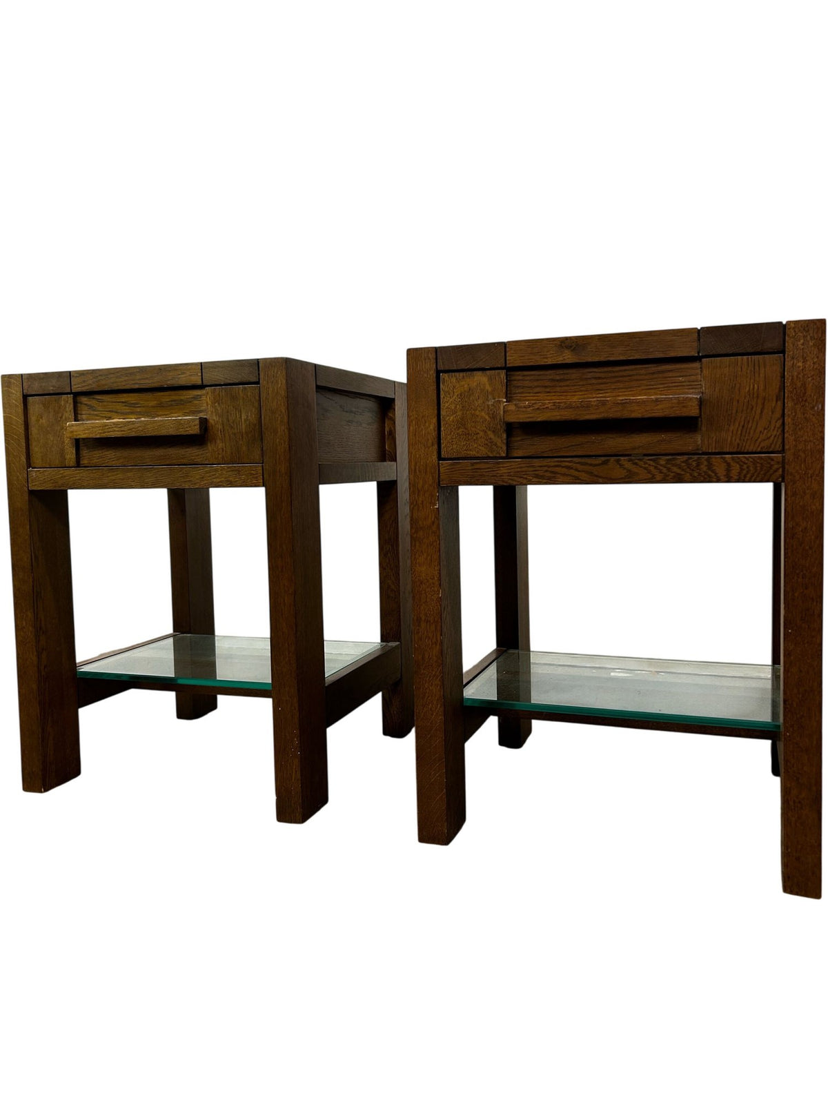 Wooden End Tables with Glass Shelf (Pre-Loved)