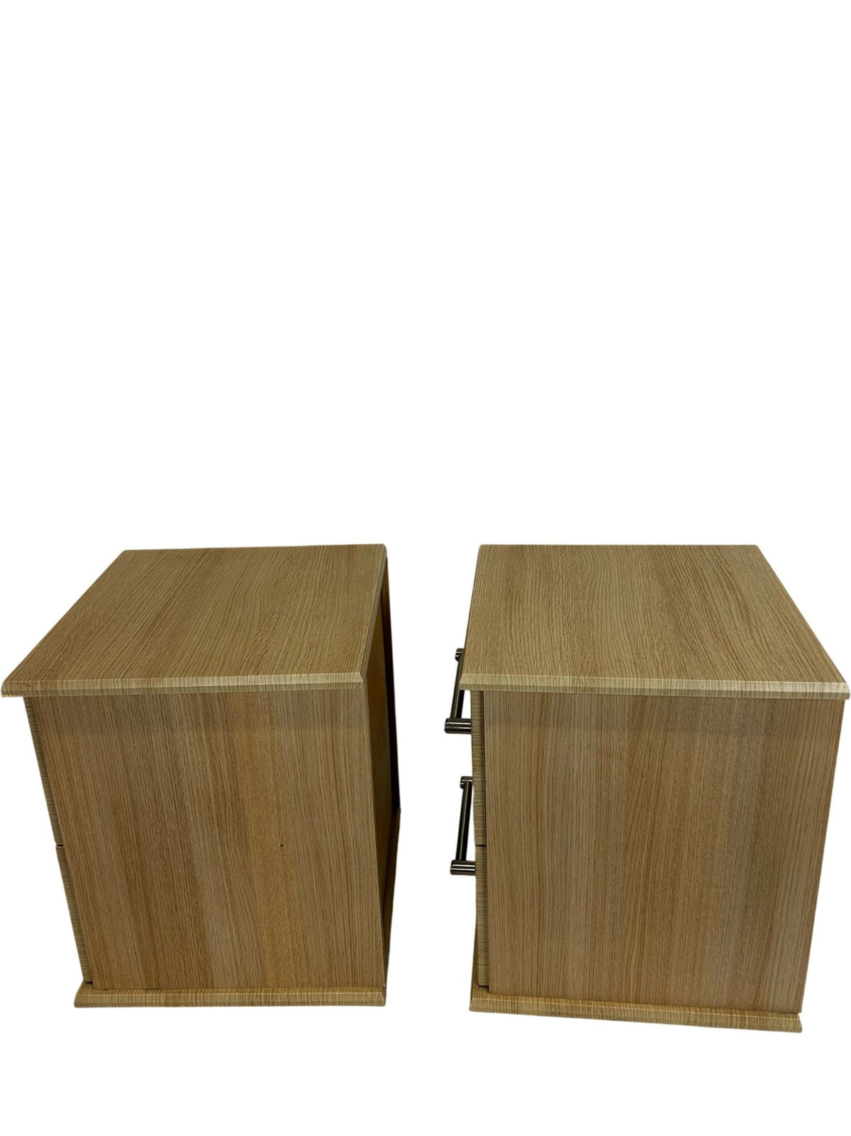 Pair of 2 Light Wood Effect Bedside Tables 2 Drawers Metal Handles (Pre-Loved)