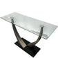 Glass Coffee Table Curved Metal Base Black Plinth Modern Living Room (Pre-Loved)