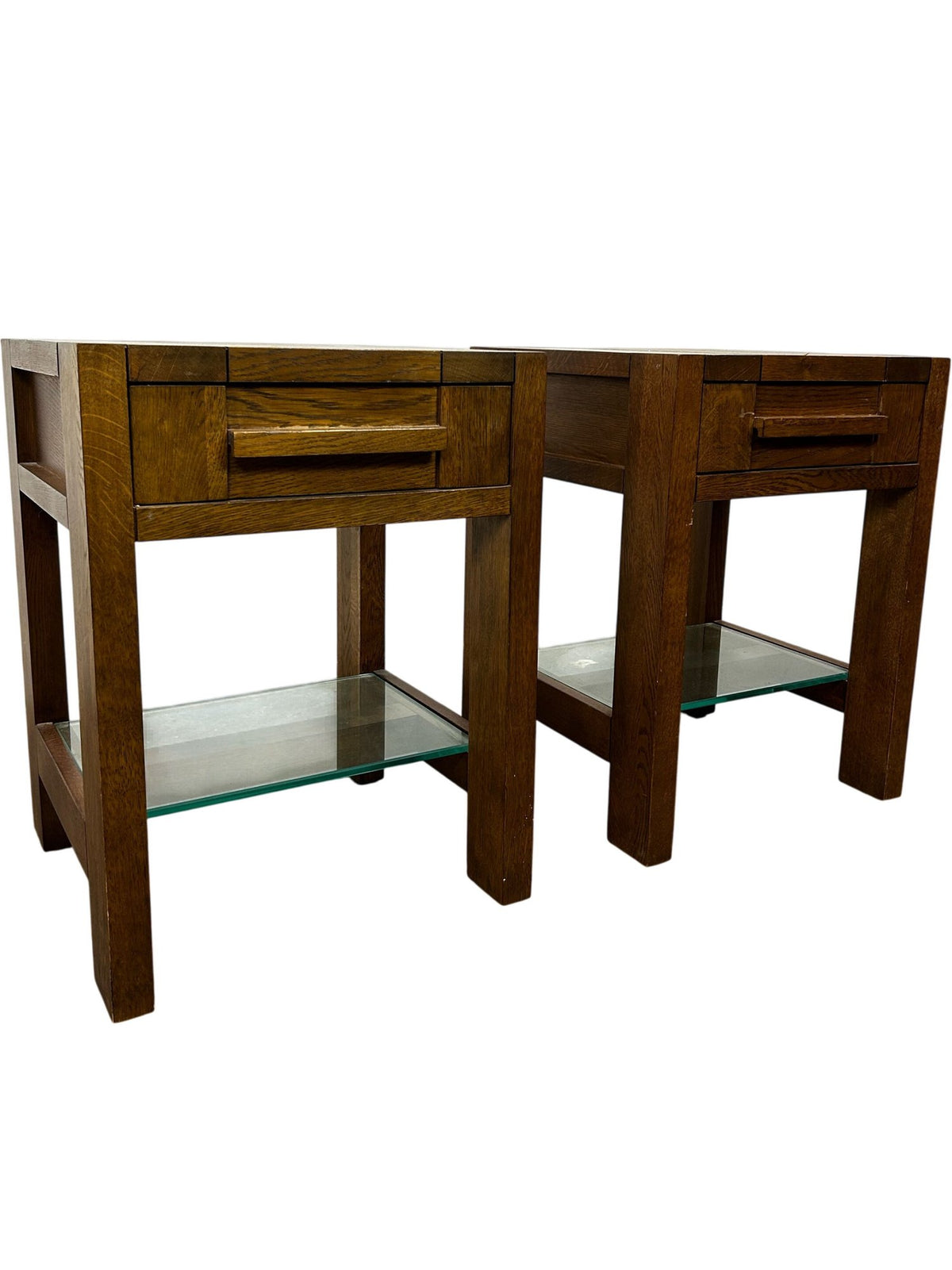 Wooden End Tables with Glass Shelf (Pre-Loved)
