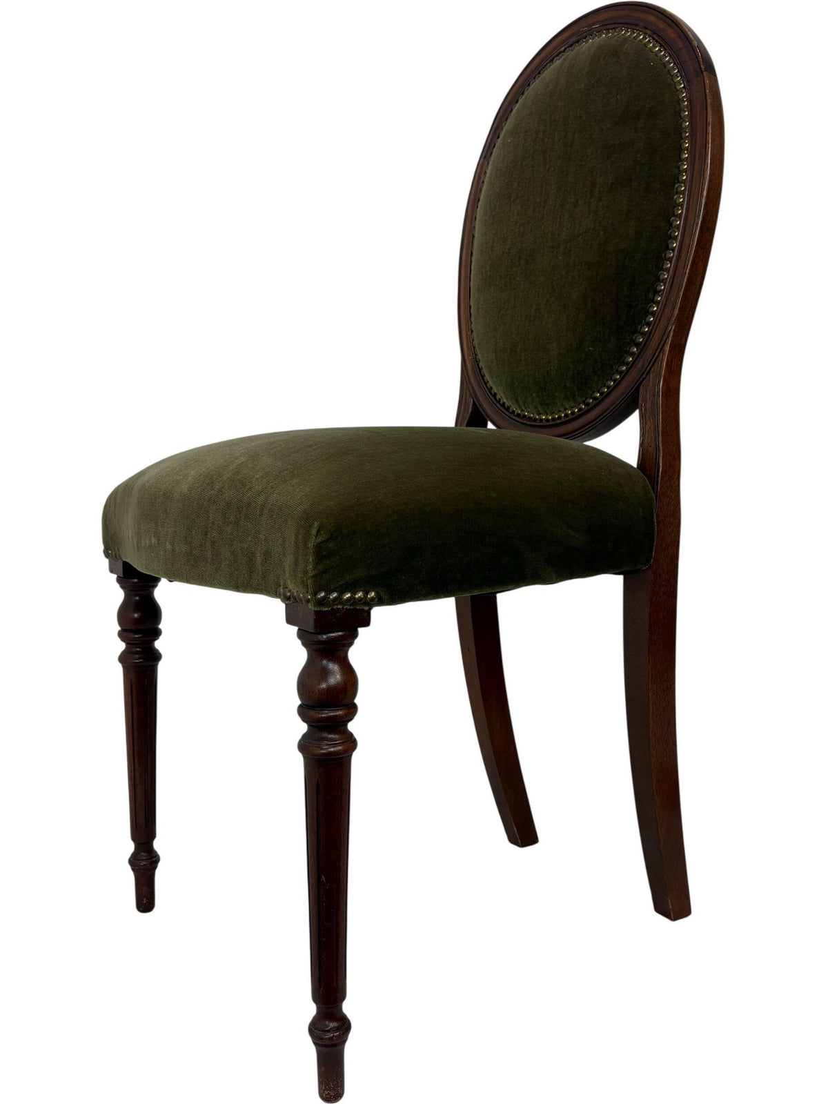 Vintage Classic Dark Wood Green Velvet Wooden Upholstered Chair (Pre-Loved)
