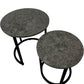 Set of 2 Round Nesting Side Tables Black Metal Frame Grey Tops (Pre-loved)