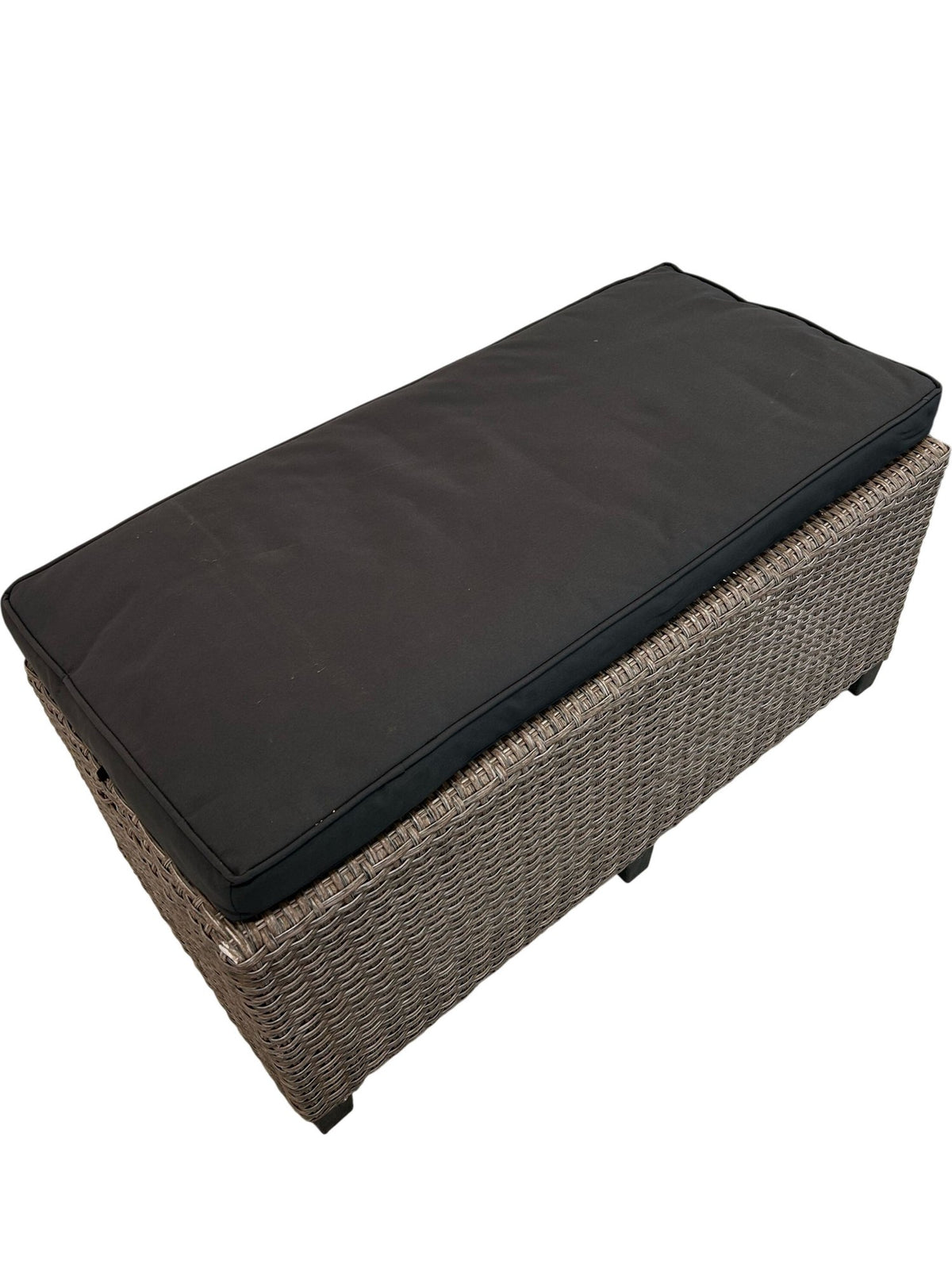Outdoor Rattan Effect Storage Bench Ottoman Black Cushion Garden (Pre-Loved)