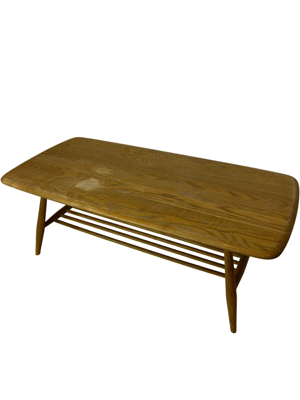 Mid Century Style Light Wood Coffee Table Slatted Shelf 104cm (Pre-Loved)