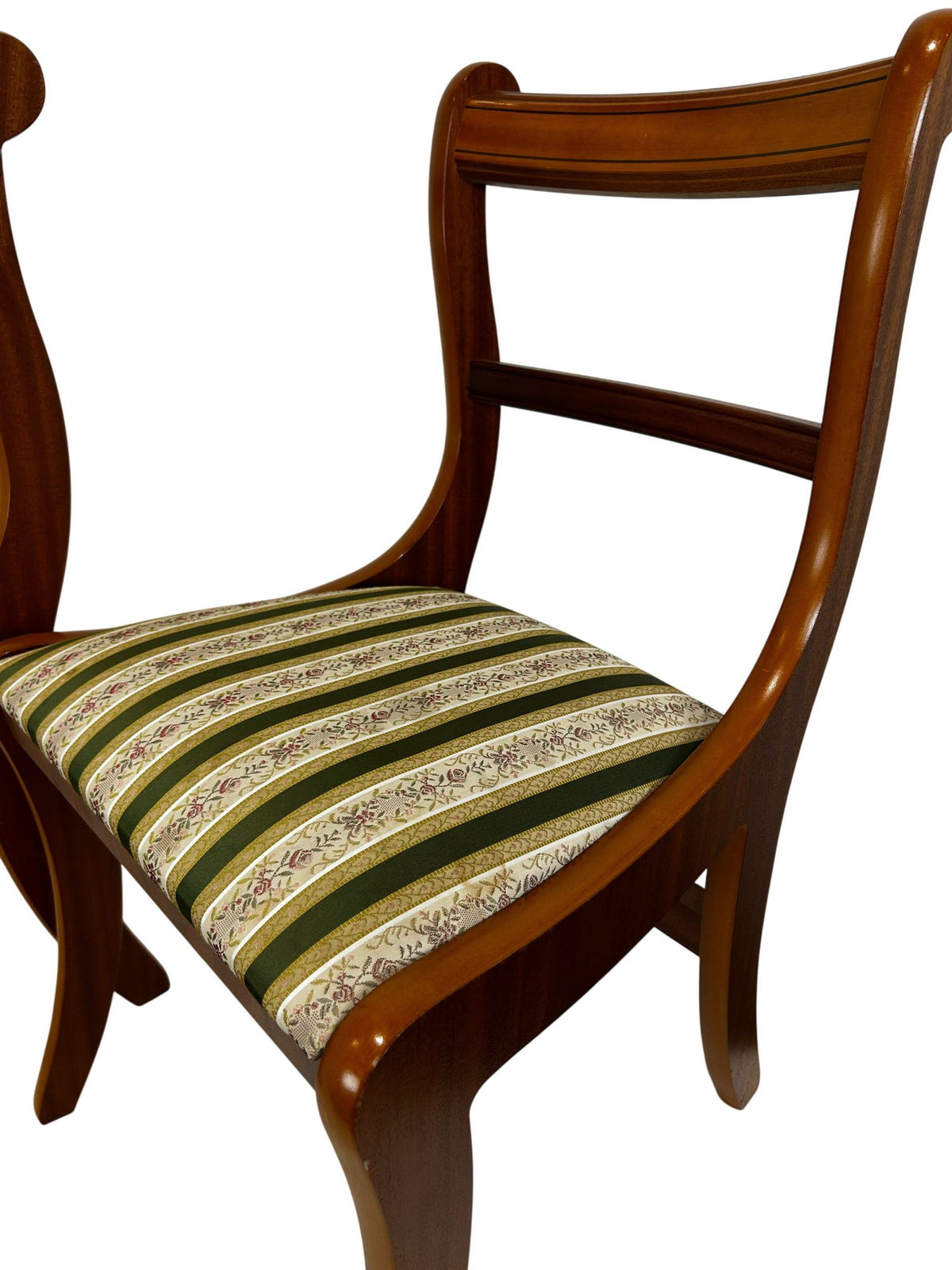 Pair Vintage Style Wooden Dining Chairs Striped Upholstered Seats (Pre-Loved)
