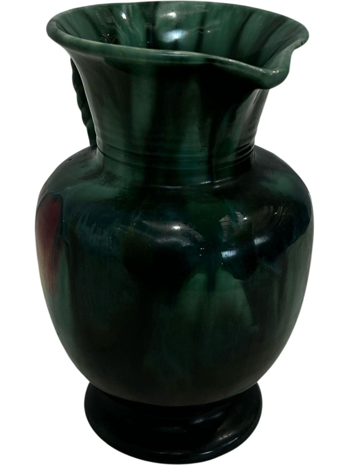 Green Glazed Ceramic Jug Vase Decorative Handle 21cm (Pre-Loved)