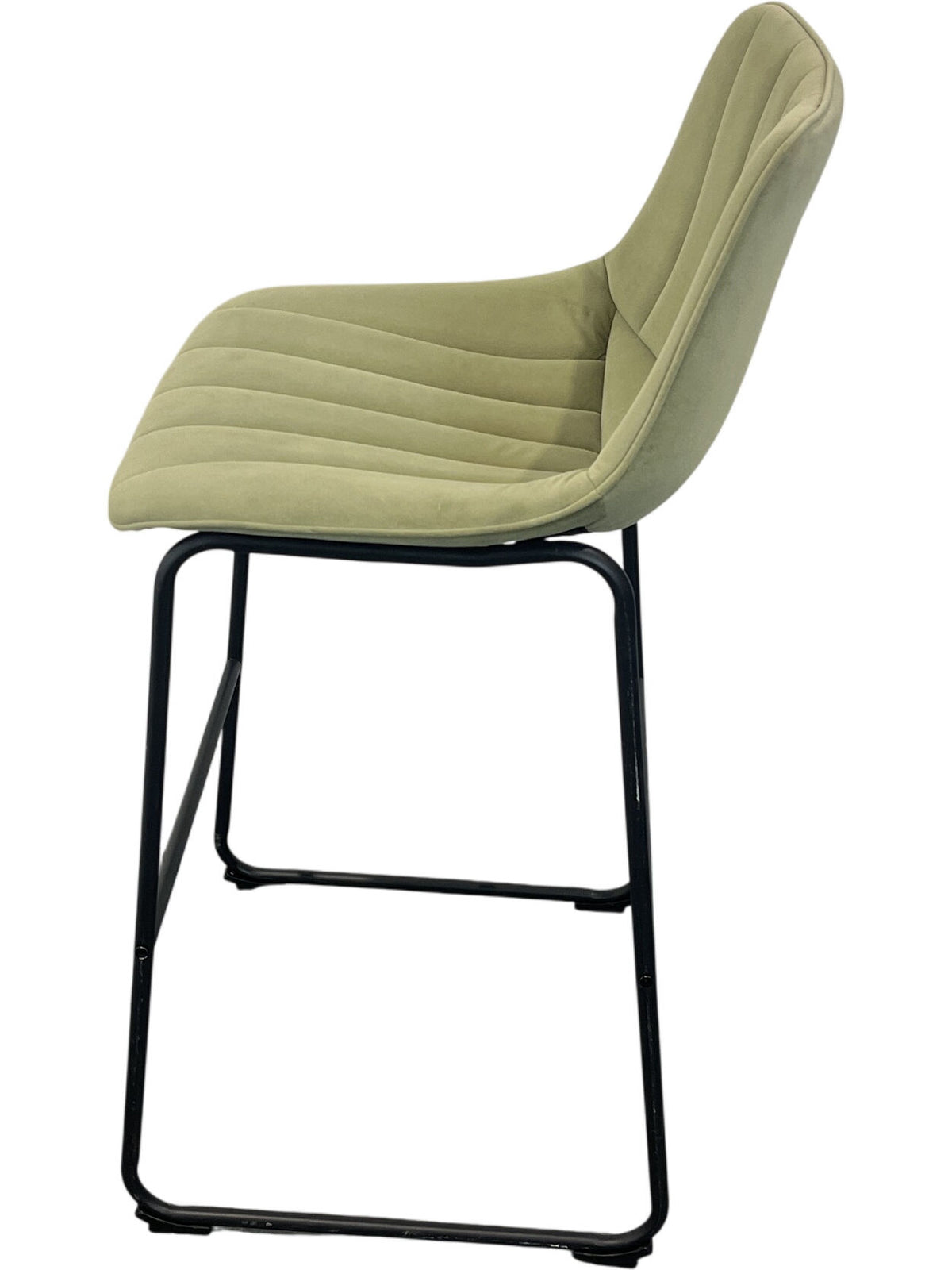 Pair Of Green Upholstered Bar Stools Black Metal Frame (Pre-Loved)