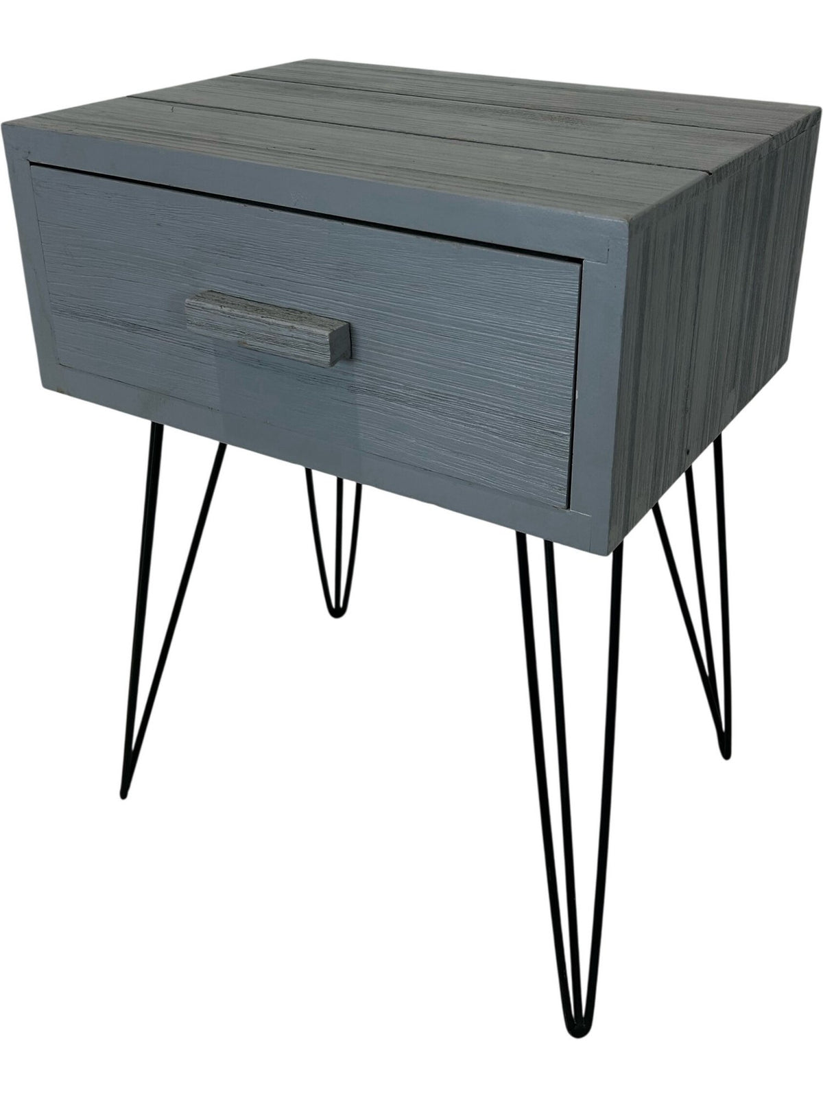 Grey One Drawer Bedside Table with Hairpin Legs (Pre-Loved)