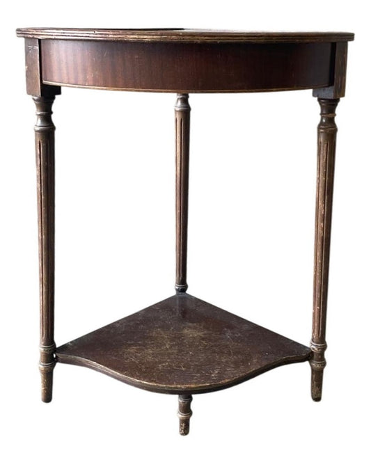 Antique Vintage Half-Moon Corner Side Table Dark Wood Legs (Pre-Loved)
