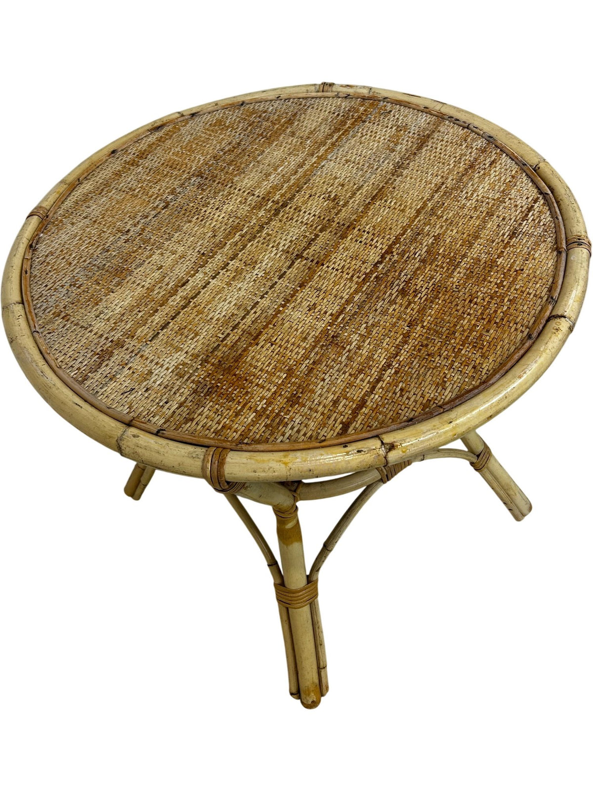 Vintage Rattan Wicker Round Side Table Boho Conservatory 60cm (Pre-Loved)