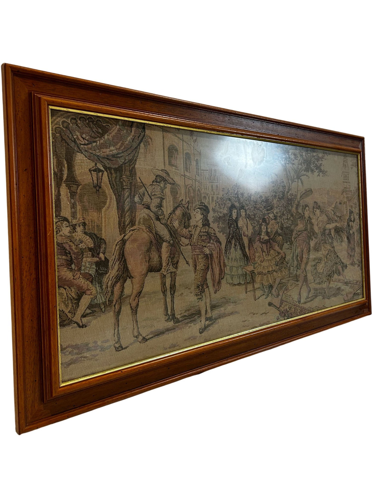 Large Vintage Style Framed Woven Tapestry European Street Scene 119cm(Pre-Loved)