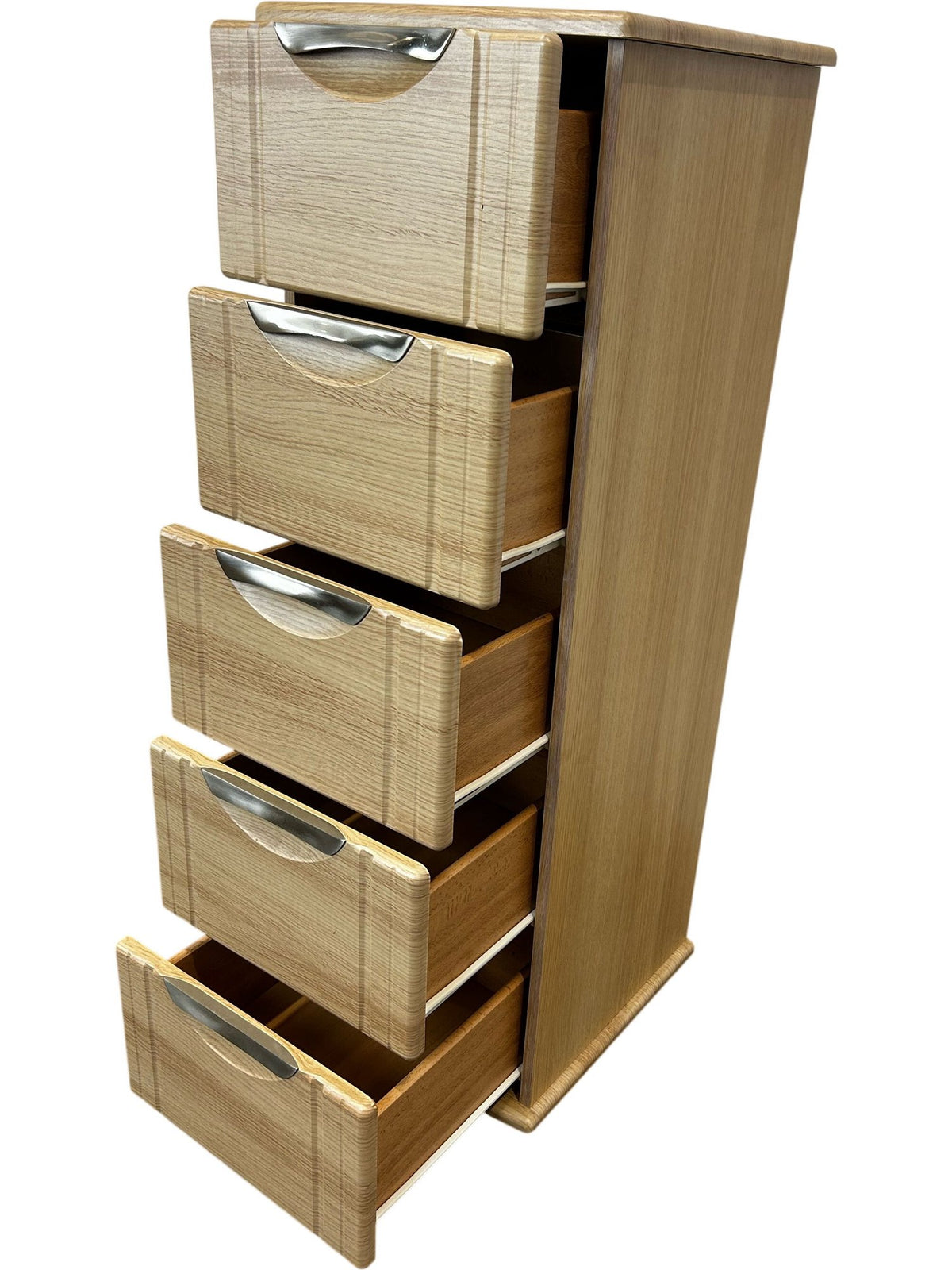 5 Drawer Mobile Storage Cabinet Oak Effect Tall Unit on Wheels (Pre-Loved)