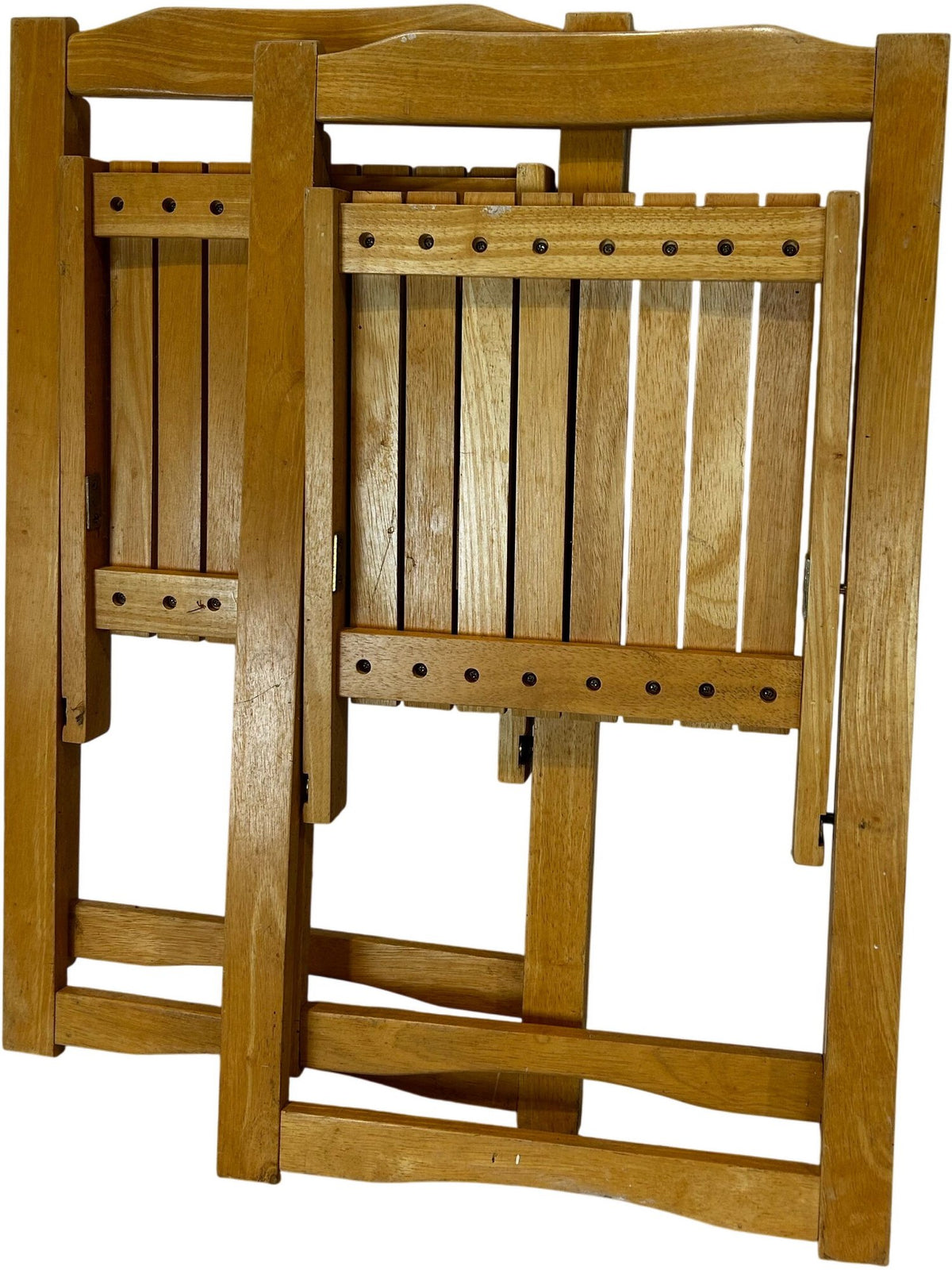 Set of 2 Wooden Folding Chairs Slatted Seat Brown Compact (Pre-Loved)