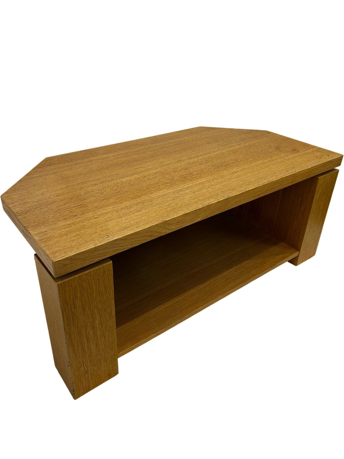 Oak Effect Corner TV Stand Media Unit Open Shelf Storage 95cm (Pre-Loved)
