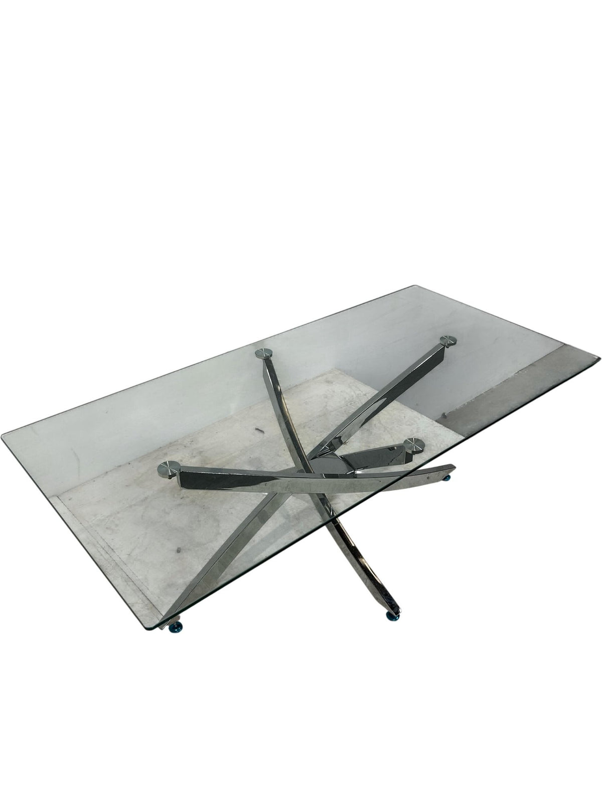 Glass Coffee Table Chrome Cross Legs Modern Living Room Table (Pre-Loved)