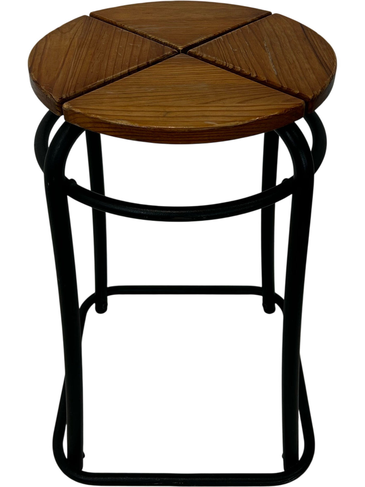 Round Wooden Stool Black Metal Frame Brown Seat (Pre-Loved)