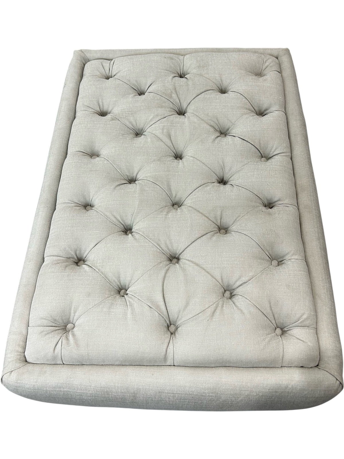 Large Tufted Ottoman Footstool Light Grey Fabric Casters Living Room (Pre-Loved)