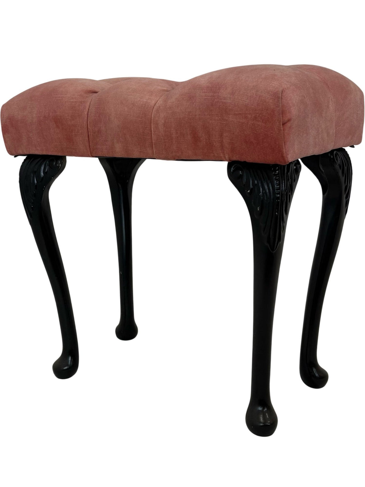 Vintage Pink Upholstered Footstool with Black Ornate Legs (Pre-Loved)