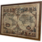 Vintage Stone World Map Print with Wooden Frame Antique (Pre-Loved)