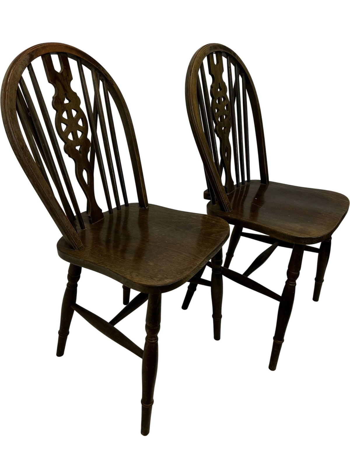 Pair of Vintage Wooden Spindle Back Dining Chairs Dark Wood Finish (Pre-Loved)