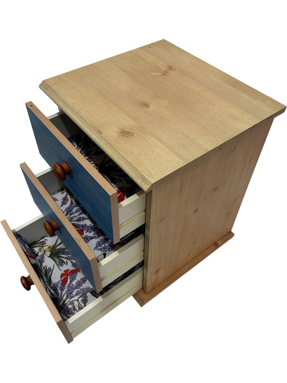 Three Drawer Wooden Storage Chest Blue Fronts (Pre-Loved)