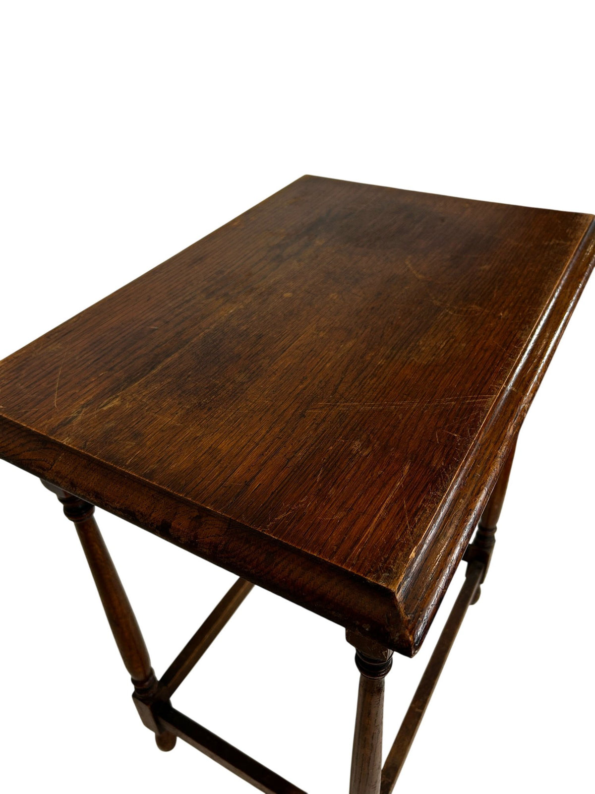 Traditional Dark Wood Side Table Turned Legs Stretcher Square (Pre-Loved)