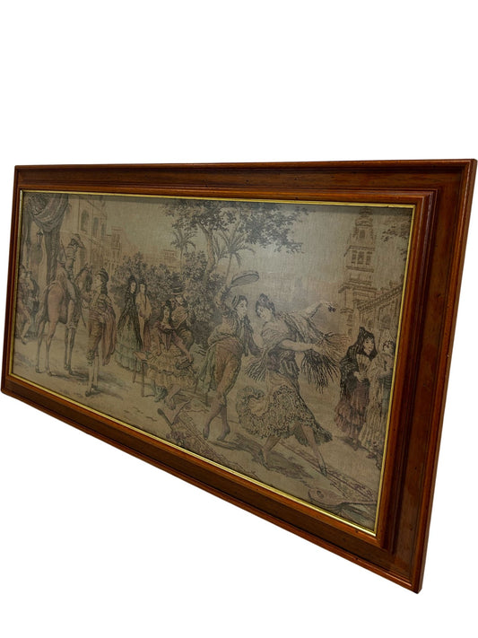 Large Vintage Style Framed Woven Tapestry European Street Scene 119cm(Pre-Loved)